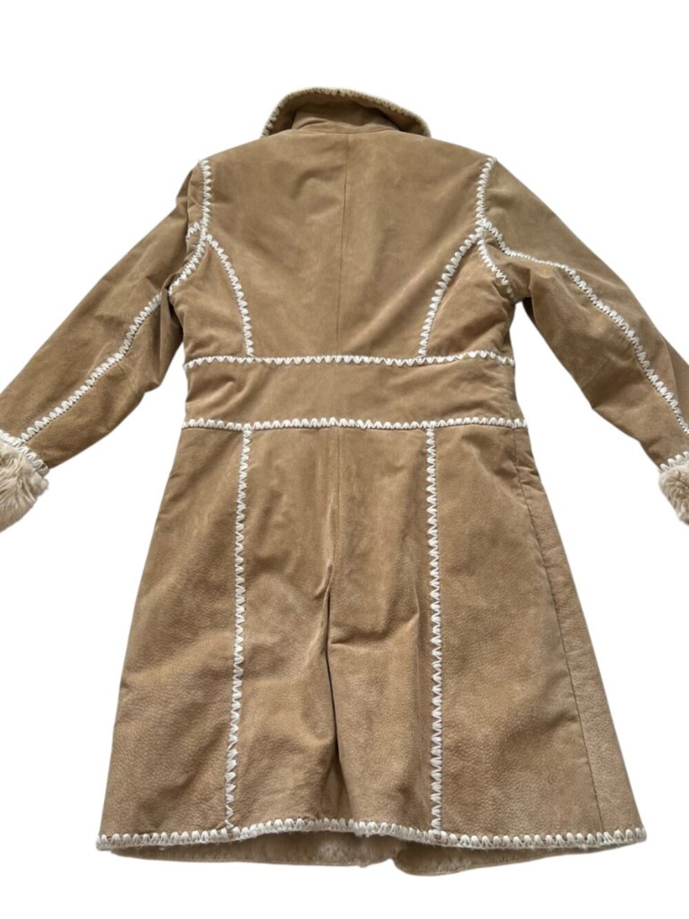 y2k Wilsons Leather coat womens Medium tan brown suede faux fur lining button up - Picture 2 of 8